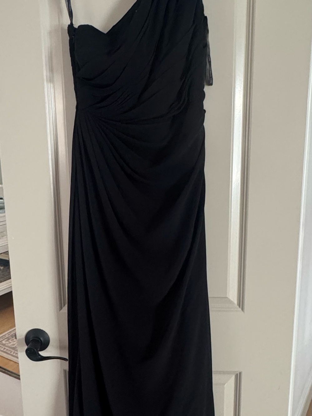 Bill Levkoff Black One-Shoulder Draped Evening Gown